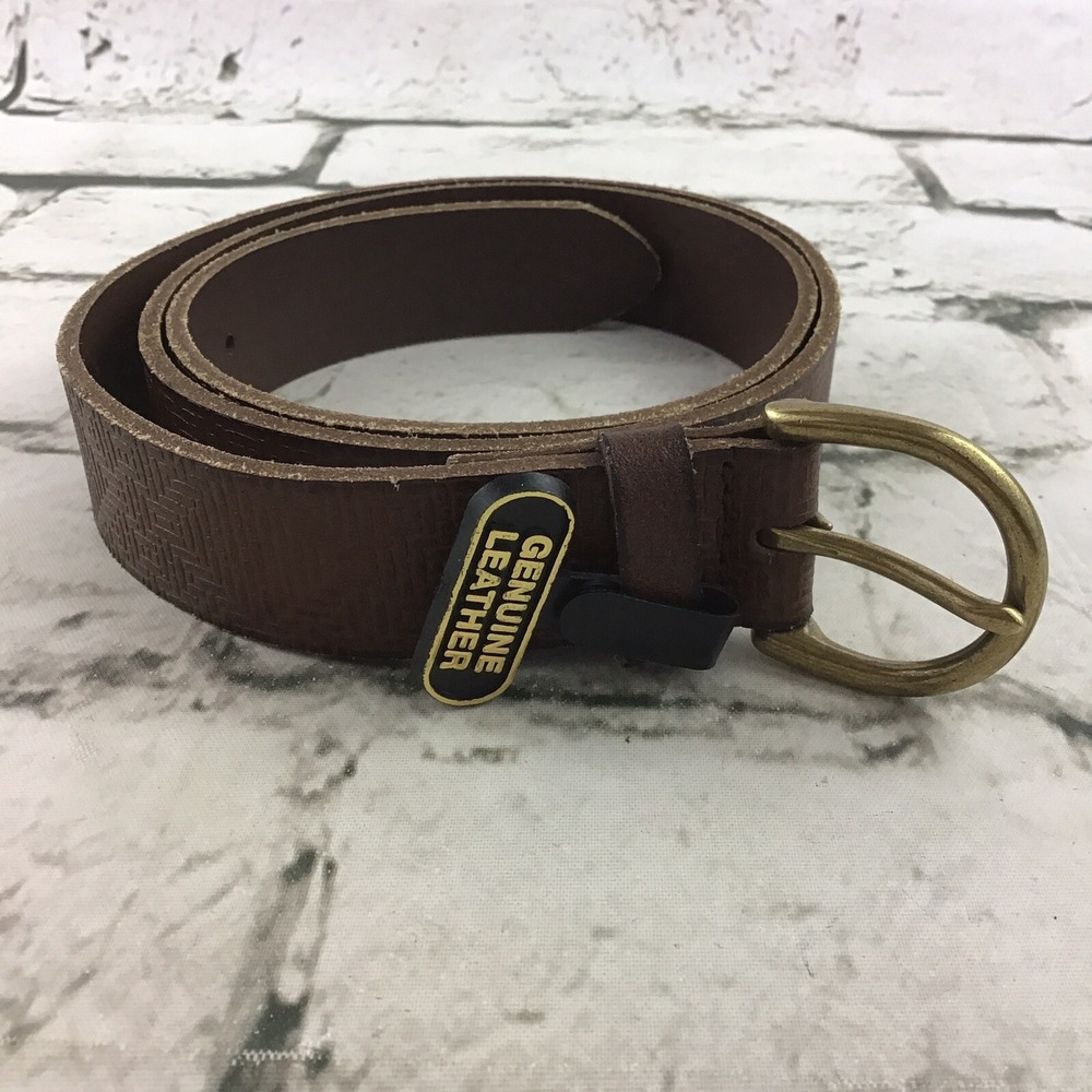 Womens Sz M Belt Simple‎ Western Brown Genuine Leather Gold-Tone Buckle NWT
